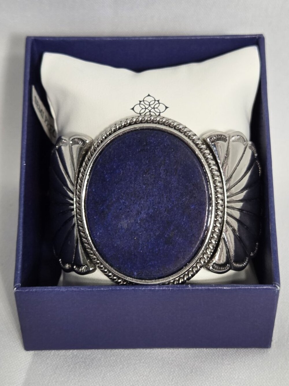 Atterri Antique Silver Lapis Lazuli Oval Stone Southwestern Hinged Cuff Bracelet